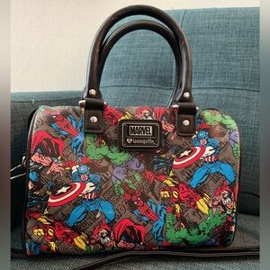 Authentic Loungefly Marvel Avengers Tossed Character Print Barrel Bag